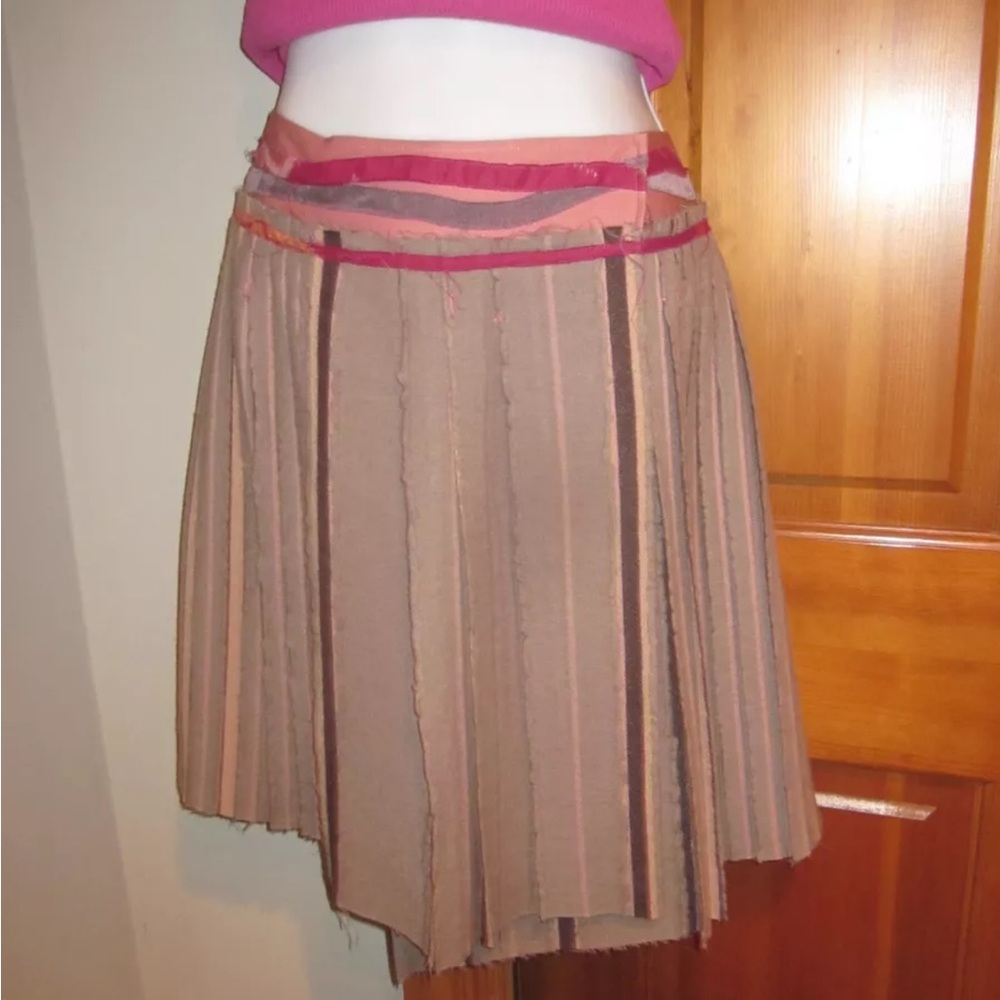 PLITTED PLISSE STRIPED TEXTURED  SARONG WOOL/SILK SKIRT MADE IN JAPAN SMALL